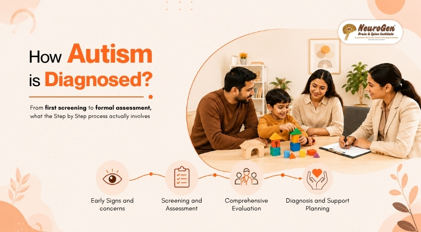 Child with parents meeting a healthcare professional during the autism diagnosis process.